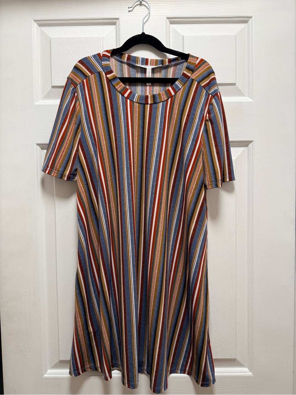 BCBG Striped Short-Sleeve A-Line Dress in Multi-Color